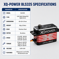 Nouvelle Arrivée 2026 Servo de Voiture RC 1/10 25KG XQ-POWER XQ-BLS325 Brushless à Profil Bas Boîtier en Aluminium Étanche Programmable 8.4V