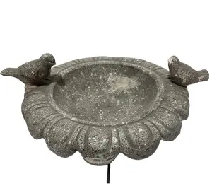 Uccelli sulla ciotola di pietra in resina all'aperto bagno di uccello cibo alimentatore piatto ornamento scultura - Product Image 1