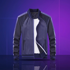 Men's Striped Track <b>Jacket</b> Full Sleeve Turn-down Collar Zipper Front Breathable Sporty Design Autumn Wear Regular Fit - Product Image 2
