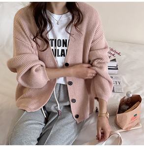 Fabricants de tricots pour femmes Logo personnalisé Gros <span class=keywords><strong>Cardigan</strong></span> Veste Col en V Basique Pull à Manches Longues <span class=keywords><strong>Cardigan</strong></span> Tricoté - Product Image 3