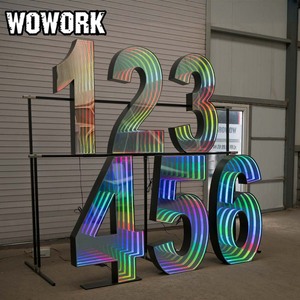 2026 WOWORK Chiffres géants lumineux en métal effet miroir infini <span class=keywords><strong>Abyss</strong></span> Marquee de 3, 4, 5 pieds (1m, 120cm) pour location d'événements et fêtes d'anniversaire - Product Image 1