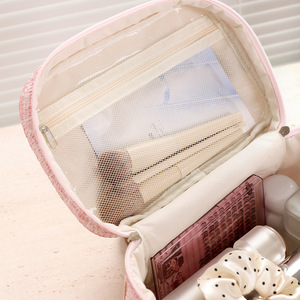 Bolsa de maquillaje Beilian rectangular rosa con patrón bordado, bolsa de viaje de gran capacidad para artículos de aseo y almacenamiento de brochas. - Product Image 2