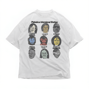 T-shirt Grafica con Griglia di Volti Astratti, Lavaggio Vintage, Oversize Unisex, Stile Streetwear Y2K - Product Image 2