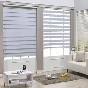 Stores enrouleurs zébrés horizontaux intégrés de qualité supérieure, double couche jour/nuit, voilage protecteur UV pour fenêtre française - Product Image 3
