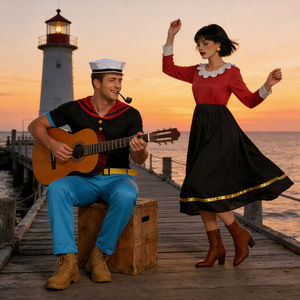 Costume de couple <span class=keywords><strong>Popeye</strong></span> <span class=keywords><strong>et</strong></span> <span class=keywords><strong>Olive</strong></span> Oyl - Déguisement rétro de <span class=keywords><strong>dessin</strong></span> <span class=keywords><strong>animé</strong></span>, tenue de cosplay sur le thème de la marine, ensemble pour fête à thème - Product Image 5