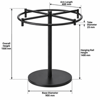 Porte-vêtements rond en métal avec revêtement en poudre, présentoir à vêtements à 4 voies avec rails de suspension circulaires pour magasin de détail et boutique