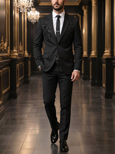 Nuevo Traje de Estilo Casual de Negocios para Hombre, Conjunto de 2 Piezas, Bordado con Cuentas Florales, Solapa de Muesca, <span class=keywords><strong>Ropa</strong></span> de Moda Masculina - Product Image 2