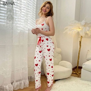 2025 donna pigiami <span class=keywords><strong>con</strong></span> stampa cuore <span class=keywords><strong>con</strong></span> pigiami senza maniche canottiera <span class=keywords><strong>con</strong></span> pantaloni lunghi Sexy Lingerie da salotto - Product Image 5