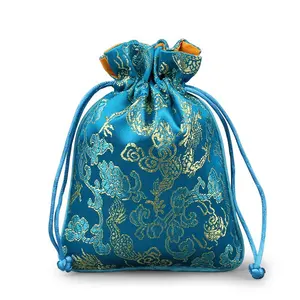 Hot sale multi colors China dragon silk brocade drawstring pouches for jewelry and gifts