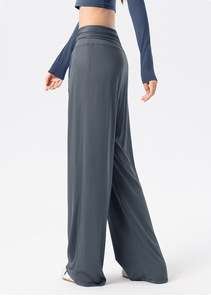 Pantalon de yoga pour femme, taille haute, coupe large, extensible, doux, ample, longueur intégrale, avec ceinture à nouer, pour le Pilates et l'entraînement sportif, vente en gros - Product Image 4