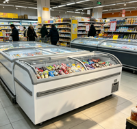 Congélateur coffre et îlot de grande capacité en promotion pour fruits de mer, glaces, viandes et aliments surgelés