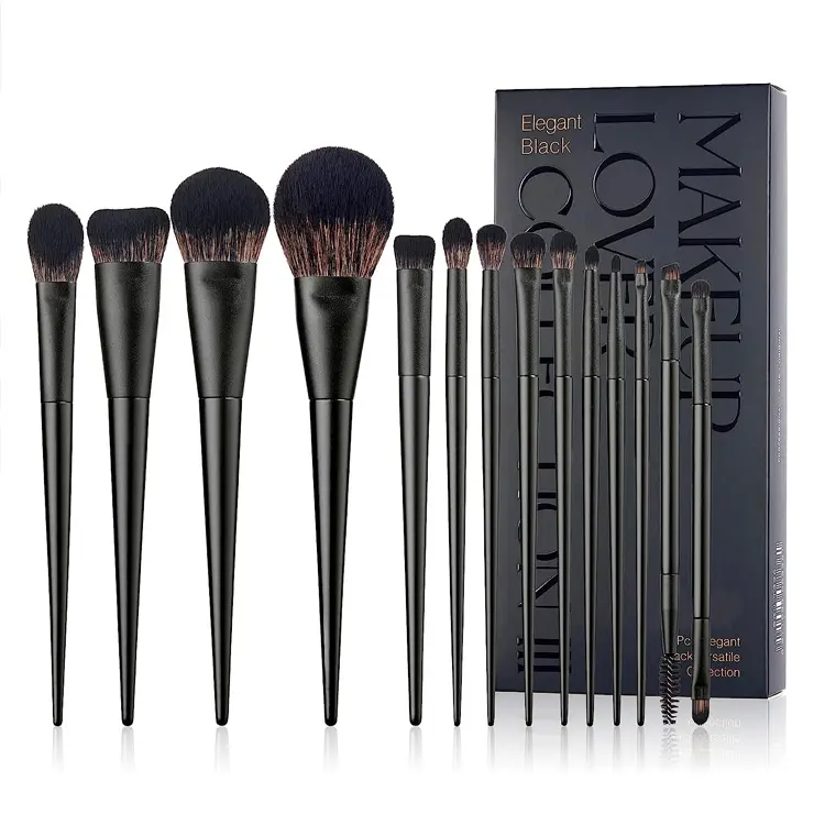 Wholesale Custom 14Pcs Black Kabuki Make Up Brushes Foundation Brush Eyebrow Concealer Blush Lip Brush
