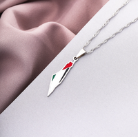 Collier tendance en acier inoxydable avec pendentif drapeau national et contour de carte de pays (Palestine, Koweït, Porto Rico) – Cadeau souvenir décoratif