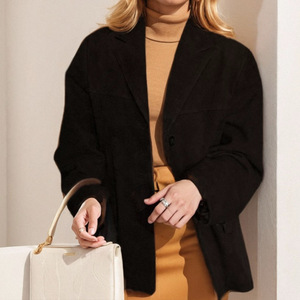 Blazer à manches longues à poche surdimensionnée marron vintage élégant pour femmes nouveauté <span class=keywords><strong>Trench</strong></span>-coat à bouton unique pour automne Polyester - Product Image 2