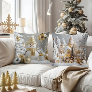 Housses de coussin personnalisées de Noël en 100 % polyester – Douces et polyvalentes pour la maison, l'extérieur et l'hôtel, avec fermeture éclair moderne - Product Image 3