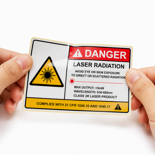 Custom Laser Warning Danger Labels Laser Radiation Safety Sticker White Vinyl Waterproof UV/Tear Resistant Glossy Lamination