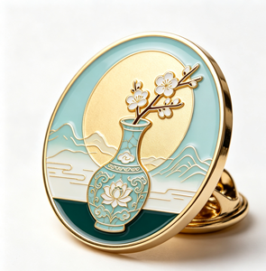 Custom Round Enamel Metal Craft Floral Vase <b>Pin</b> <b>Badge</b> Souvenir Magnet Decor Gift - Product Image 2