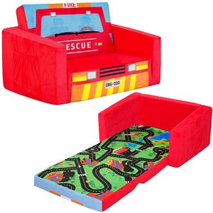 Giving Tree <b>Kids</b> Fire Truck <b>Sofa</b> Bed Foldable With Road Map Play Mat For Children Age 3 And Above - Product Image 1