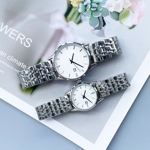 Ensemble de montres à quartz pour couple, bracelet en acier inoxydable or rose, cadran noir avec affichage de la date pour un usage quotidien, Omegaes - Product Image 6