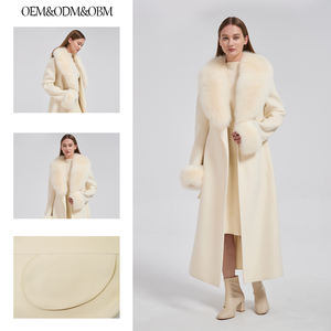 Бежевое пальто из кашемира и шерсти с натуральным мехом лисы, двустороннее, 10% кашемир, 90% шерсть, зимнее, длинное, женское - Product Image 6