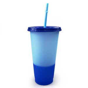 Mug à café en PP de 24 oz avec logo personnalisé, idéal pour la rentrée scolaire et les voyages, à changement de couleur magique dégradé, réutilisable, isolation thermique 6 heures, avec paille - Product Image 2