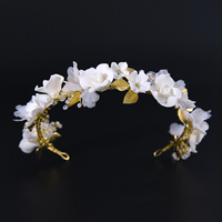 Mode femmes doux résine argile fleur bandeau couronne à la main princesse gaze fleur alliage feuille diadèmes