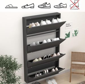 <span class=keywords><strong>Armoire</strong></span> à <span class=keywords><strong>chaussures</strong></span> murale noire en métal, fine et discrète, pour entrée, avec 4 tiroirs rabattables - Product Image 6