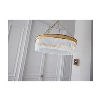 Lustre Nordique Moderne de Luxe en Laiton avec Tiges en Verre Rondes et Cristaux pour Salon, Hôtel, Maison, Cuisine