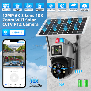 Уличная IP-камера видеонаблюдения Hongnaer 12 МП с ночным видением, Wi-Fi, солнечной батареей, 3 объективами, 10-кратным зумом, V380 Pro - Product Image 2