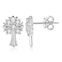 Boucles d'oreilles en argent sterling S925 avec croix en moissanite et diamants incrustés pour femmes, style frais et naturel