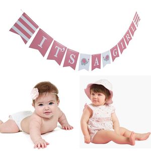Bannière à suspendre rose pâle avec petit éléphant 'C'est une <span class=keywords><strong>fille</strong></span>' - pour la fête d'<span class=keywords><strong>anniversaire</strong></span> d'une petite <span class=keywords><strong>fille</strong></span> de 1 an, style minimaliste, en <span class=keywords><strong>carton</strong></span> - Product Image 2