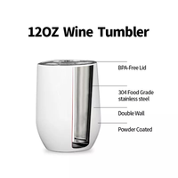 Faible MOQ – Gobelet isotherme à double paroi de 12 oz, sans pied, en acier inoxydable, pour vin, café, voyage – Maintien thermique 24-36 heures