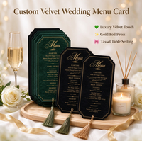 Cartes de Menu/Place de Mariage Personnalisées YONGHONG en Velours, Impression Offset Dorée Élégante, Pompon Personnalisé, Réception de Mariage de Luxe