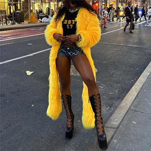 Autunno inverno nuovi cappotti lunghi in pelliccia da <span class=keywords><strong>donna</strong></span> Y2k Streetwear <span class=keywords><strong>giallo</strong></span> irregolare <span class=keywords><strong>cappotto</strong></span> lungo stile - Product Image 2