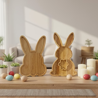 Plateau de service en bois en forme de lapin de Pâques - Plateau en bois en forme de lapin pour collations et fruits - Décoration de table mignonne pour fête de Pâques