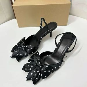 Babouche Femme 2025 New Fashion Polka Dot Open Toe Silk Women Slingback <b>Mules</b> 2025 Low Kitten Heels - Product Image 2