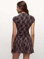 Robe Courte en Dentelle Florale Joydressing avec Col Clou de Perle, Manches Courtes et Ourlet Volanté – Prix Usine