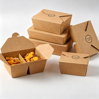 Boîtes pliables en papier kraft biodégradable imperméables personnalisées pour les repas à emporter, les salades, les nouilles, les emballages de restauration rapide