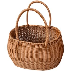 Imitation Rattan Plastic Woven Handle <b>Square</b> <b>Basket</b> M Size Shopping Vegetable Fruit Picking <b>Basket</b> - Product Image 5