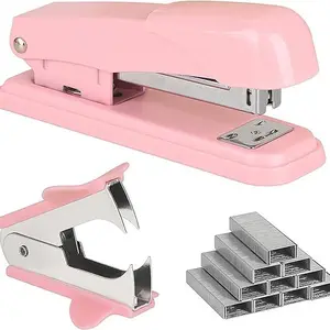 Pasokan langsung pabrik Pink Stapler mengikat Set Staples pengangkat 1000 Staples perlengkapan kantor Set alat tulis