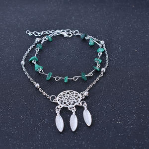 विंटेज सिल्वर ड्रीमकैचर आकर्षण टखने ब्रेसलेट टर्कोटा पत्थर सपने कैचर - Product Image 2