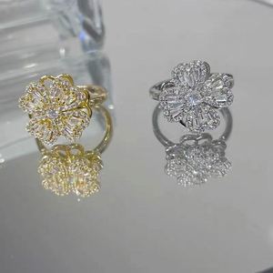 Bagues anti-stress rotatives en zircon trèfle à quatre feuilles pour femmes, en acier inoxydable, bijoux esthétiques, cadeau - Product Image 3