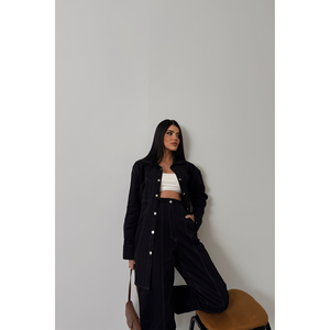 ชุดเสื้อเชิ้ตเดนิมสีน้ำเงินและกางเกงขายาวสำหรับผู้หญิง - Product Image 4