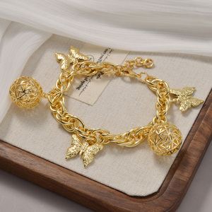 personnalisé wholesale thick link <b>copper</b> charm filigree hollow sphere butterfly femme lustrous polished 18k gold plated <b>bracelet</b> - Product Image 4