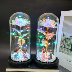 Fleur éternelle Lumière Led Feuille D'or Rose Couvercle En Verre décor De Noël thanksgiving - Product Image 6