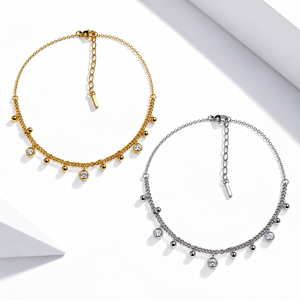 Collier à breloques en zircon, acier inoxydable, plaqué or 14K sous vide, couleurs or et argent, 400 mm + 60 mm, 6,7 g - Product Image 1