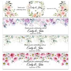 Étiquettes personnalisées pour bouteilles d'eau à motifs floraux, autocollants en vinyle pour bouteilles d'eau de mariage, autocollants imperméables DIY, décoration pour fête de fiançailles - Product Image 1