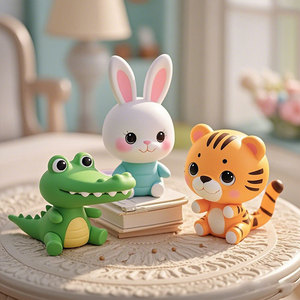 Mini figurines d'animaux en PVC, jouets en plastique de dessin animé pour la décoration de bureau, enfants de 2 à 4 ans, unisexe, version Q, fabriqué à Dongguan - Product Image 1