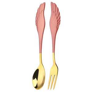 DFC0350 Cuchara-tenedor creativa con forma de ala, de acero inoxidable 304, para el hogar, para niños, para frutas, postres, café, cuchara para remover, personalizable. - Product Image 4