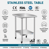 Table de ligne d'emballage pour usine alimentaire, plan de travail en acier inoxydable avec étagère inférieure et roulettes, taille personnalisée OEM ODM